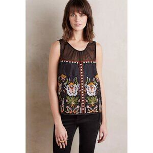 Anthropologie FLOREAT Nalini Floral Embroidered Beaded Organza Blouse, Size 10